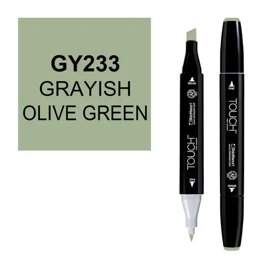 Touch Twin Brush Marker – Grayish Olive Green Dual-Tip Illustration Pen 1