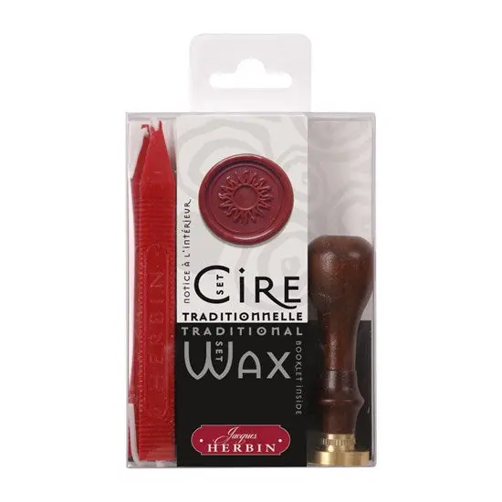 Traditional Sealing Wax Kit With Wax Stamp – Sun Motif Design 1