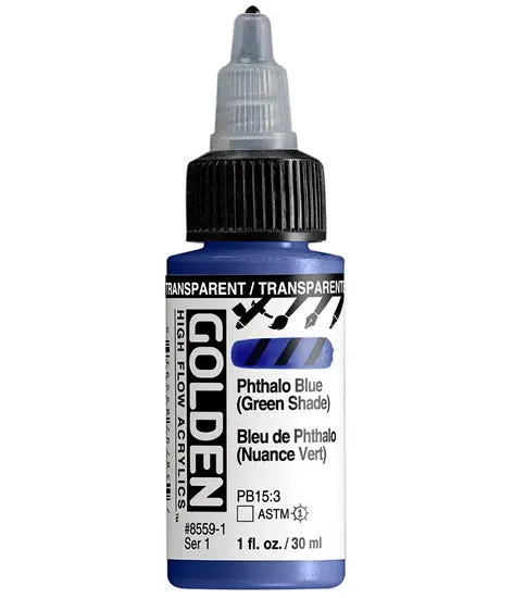 Transparent Phthalo Blue-Green High-Flow Acrylic – 1 Oz 1
