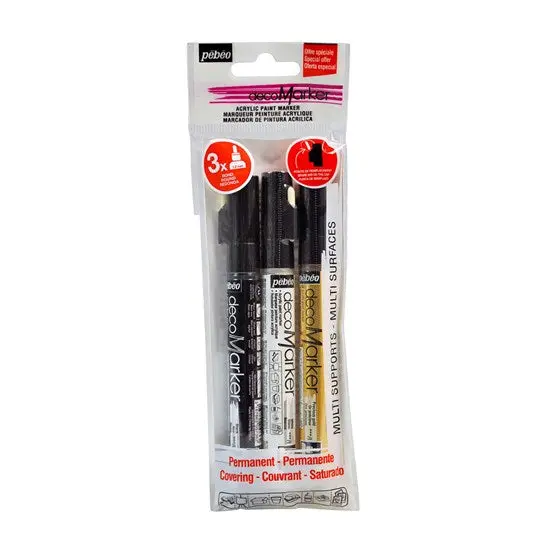 Tri-Color Acrylic Marker Pack – 1.2Mm Tip (Black, White, Gold) 1