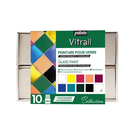 Vitrail Glass Paint Collection Box – 10 × 45Ml Bottles, Stained-Glass Effect 1