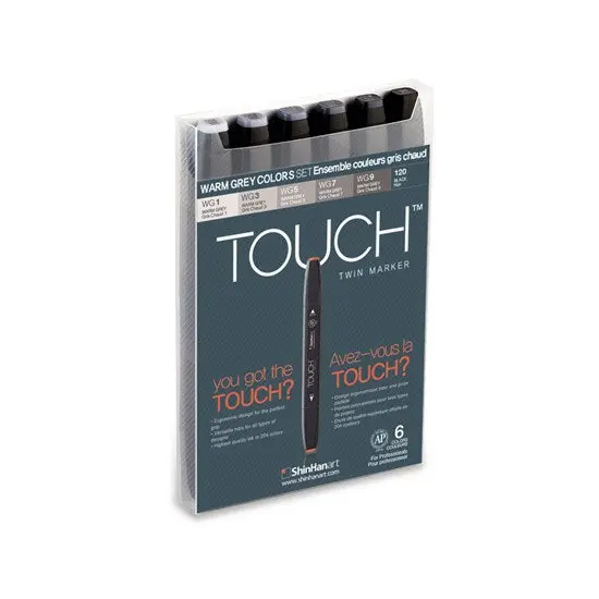 Warm Gray Dual-Tip Touch Markers – Set Of 6 Brush & Fine Nib Art Pens 1