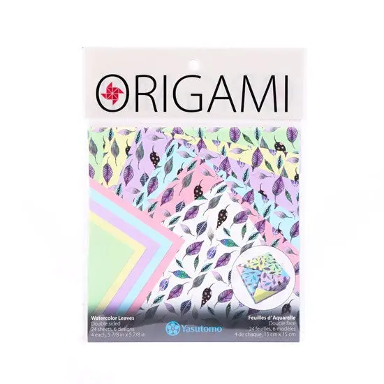 Watercolor-Inspired Origami Paper – 24-Sheet Leaf Pattern Pack 1
