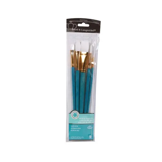 White Taklon Brush Set – 5-Piece, Short Handle, Versatile Sizes 1