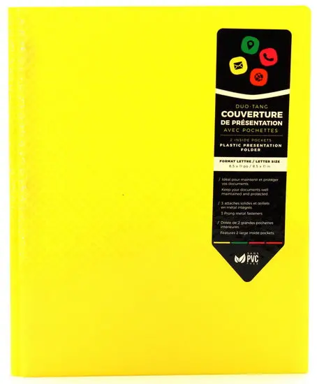Yellow Textured Relief Folder – Two-Pocket Presentation Organizer With Prongs 1