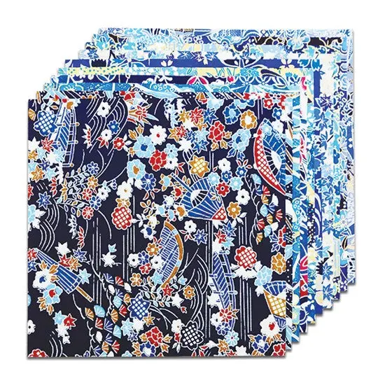 Yuzen-Style Origami Paper Pack – Assorted Blue Patterns, Traditional Japanese Design 1