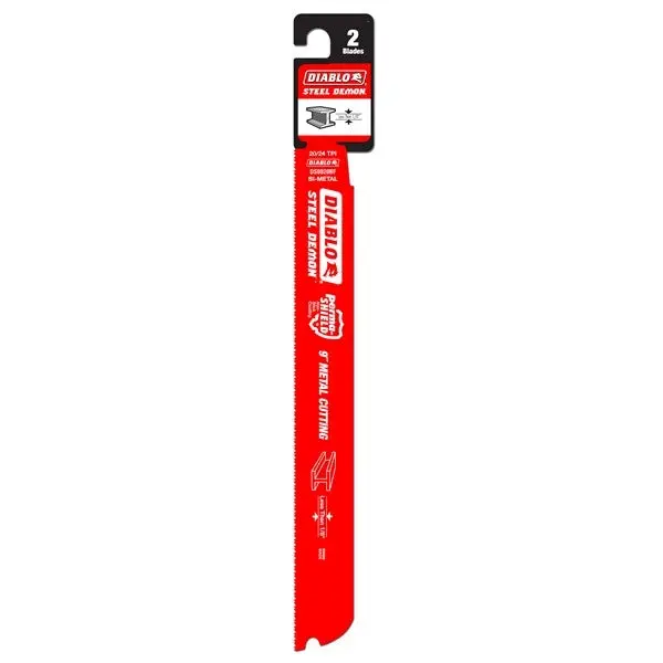 Diablo Bi-Metal Reciprocating Saw Blades – 9", 20/24 Tpi For Thin Metal (2-Pack) 1