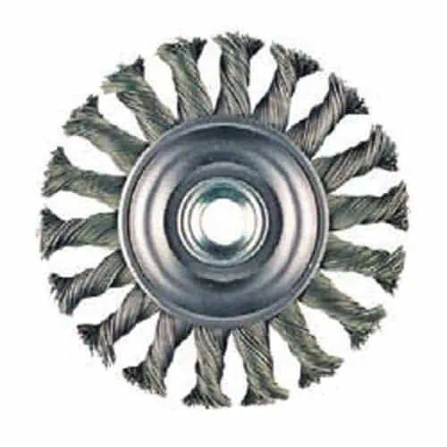 Metabo Stainless Steel Knot Brush – 4" Diameter × 3/8" Trim × 5/8"-11 Thread 1