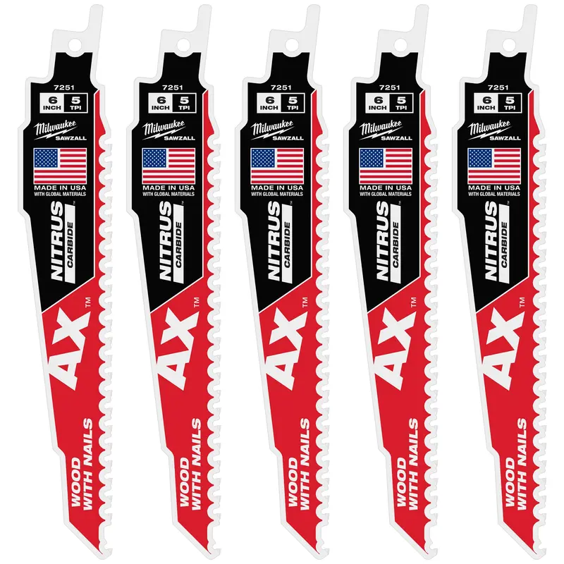 Milwaukee Ax™ Sawzall Blade – 6" Wood-Cutting Blade With Nitrus™ Carbide Teeth, 5 Tpi (5-Pack) 1