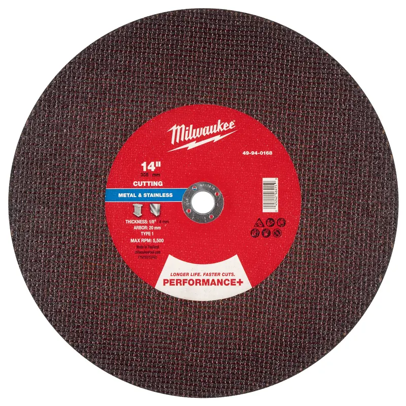 Milwaukee Performance+ Metal Cut-Off Wheel – 14" × 1/8", Type 1 1